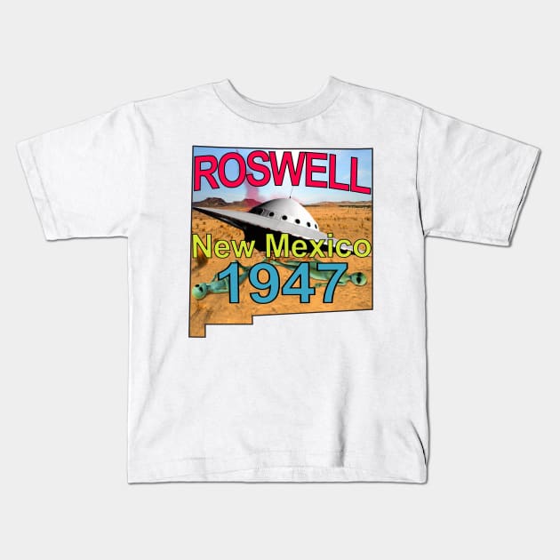 Roswell New Mexico 1947 UFO Aliens in Technicolor Kids T-Shirt by blueversion